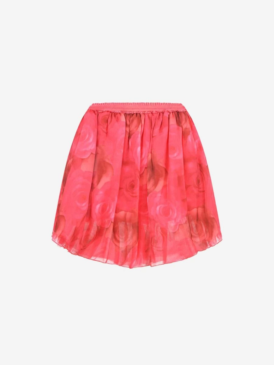 Miss Blumarine Girls' Rose Print Silk Skirt - Floral Design Elegant Skirt for Girls