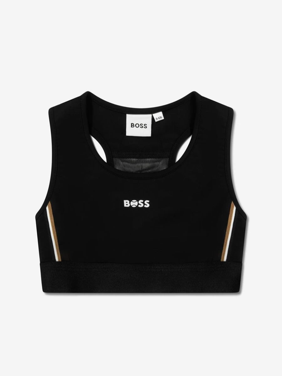 BOSS Girls' Black Logo Sports Top - Athletic Wear for Active Girls