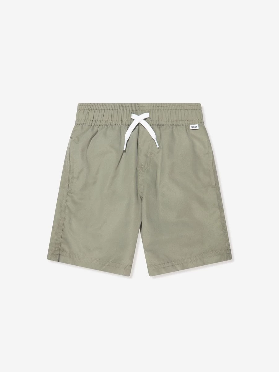 BOSS Teen Boys' Green Quick-Dry Swim Shorts for Active Water Sports