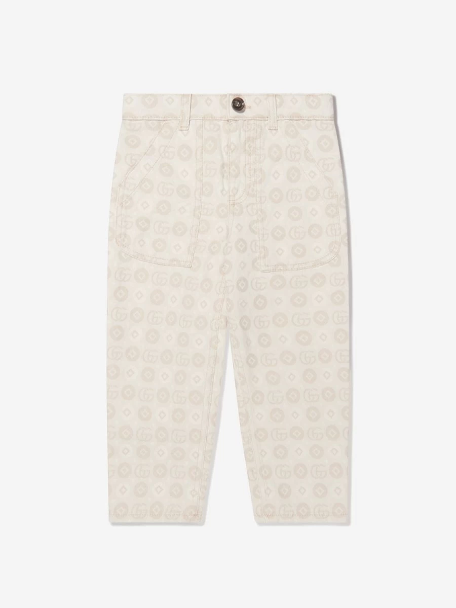 Gucci Kids Boys Ivory Jacquard GG Denim Jeans for Children