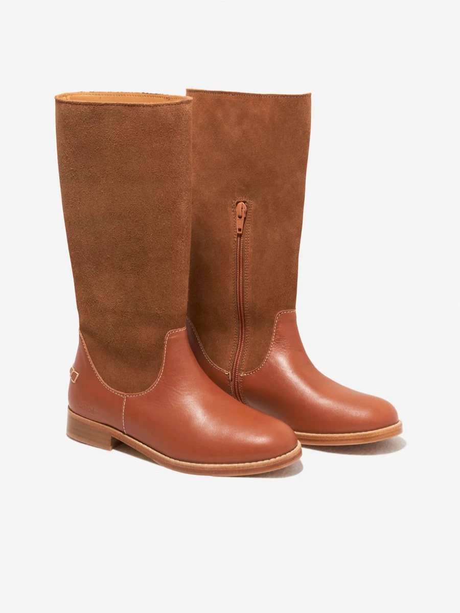 Chloé Beige Suede and Leather Boots for Girls