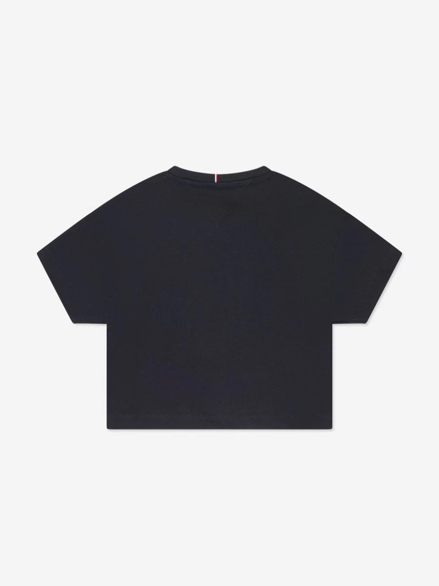 Tommy Hilfiger Girls Navy Monogram T-Shirt for Kids Casual Comfort Fit Top
