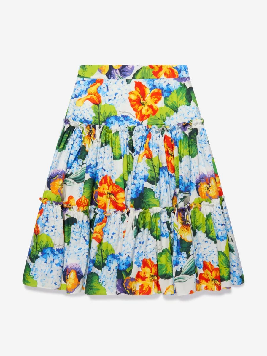 Dolce & Gabbana Kids Girls Floral Cotton Skirt with Hydrangea Print