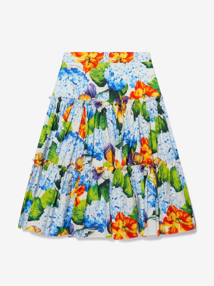 Dolce & Gabbana Kids Girls Floral Cotton Skirt with Hydrangea Print