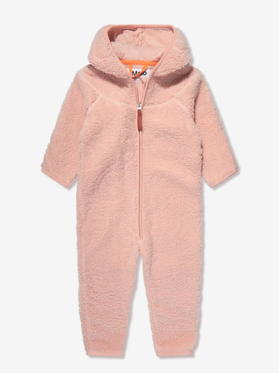 Molo Pink Fleece Pramsuit for Baby Girls - Cozy Winter Wear