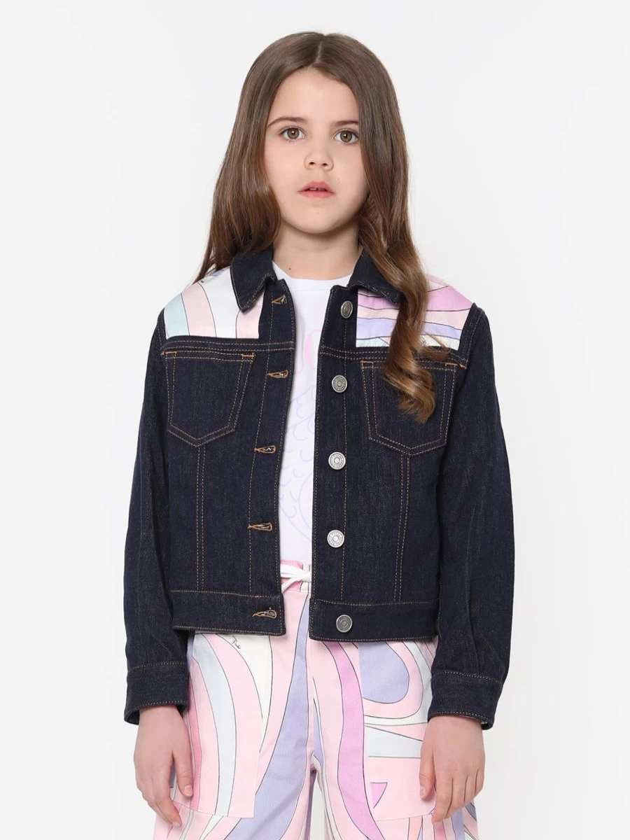 Emilio Pucci Girls Blue Marmo Denim Jacket | Kids Designer Jeans Jacket