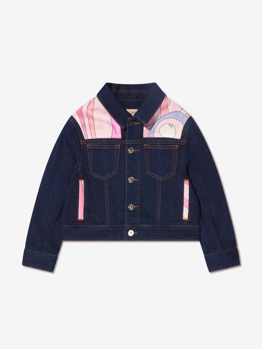 Emilio Pucci Girls Blue Marmo Denim Jacket | Kids Designer Jeans Jacket