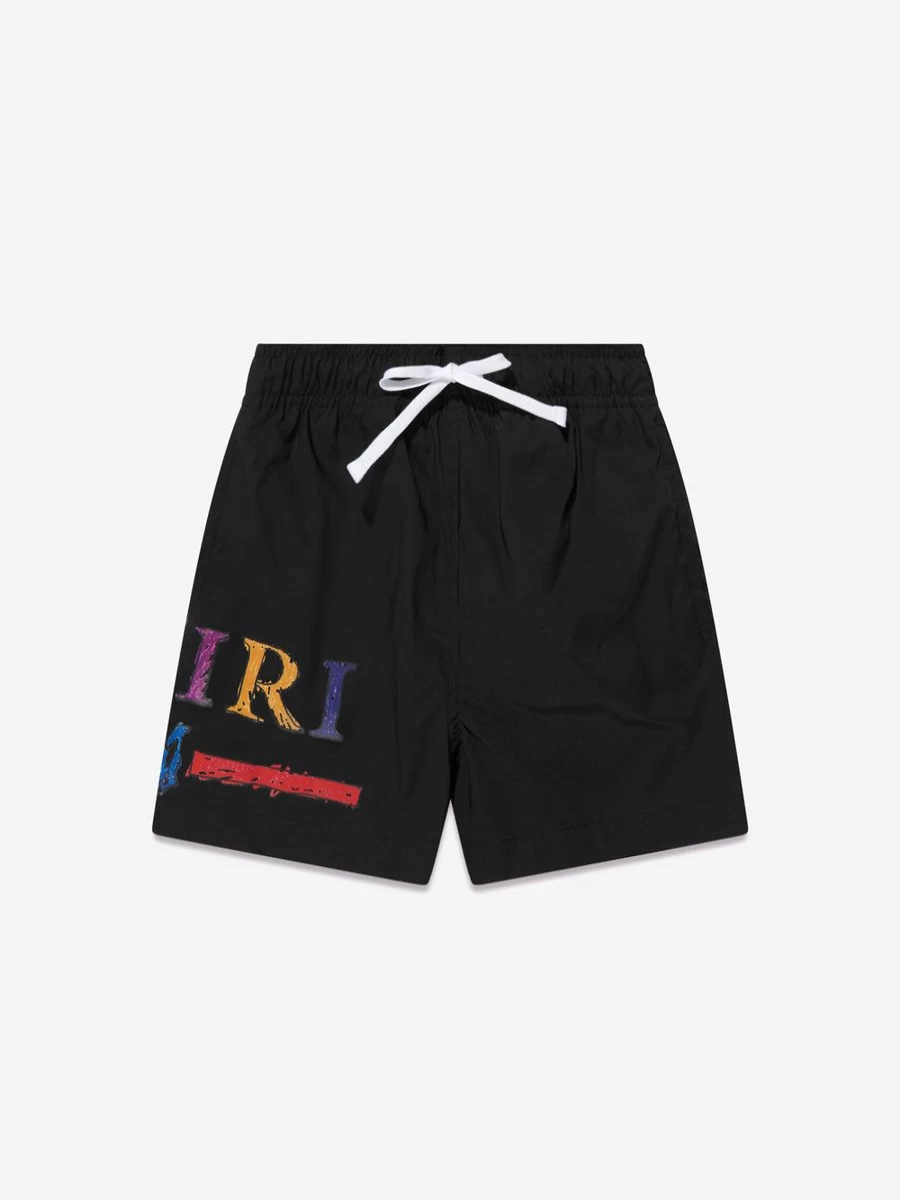 Amiri Boys Black Rainbow Bar Swim Trunks for Kids