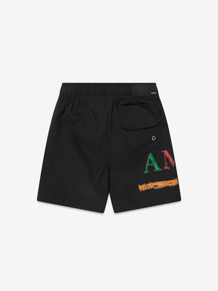 Amiri Boys Black Rainbow Bar Swim Trunks for Kids
