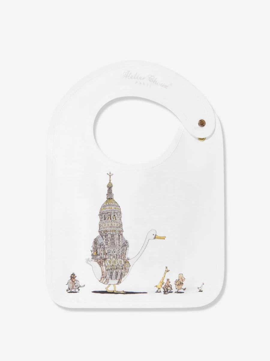 Atelier Choux White Satin Baby Bib - Luxurious Soft Feeding Bib for Infants