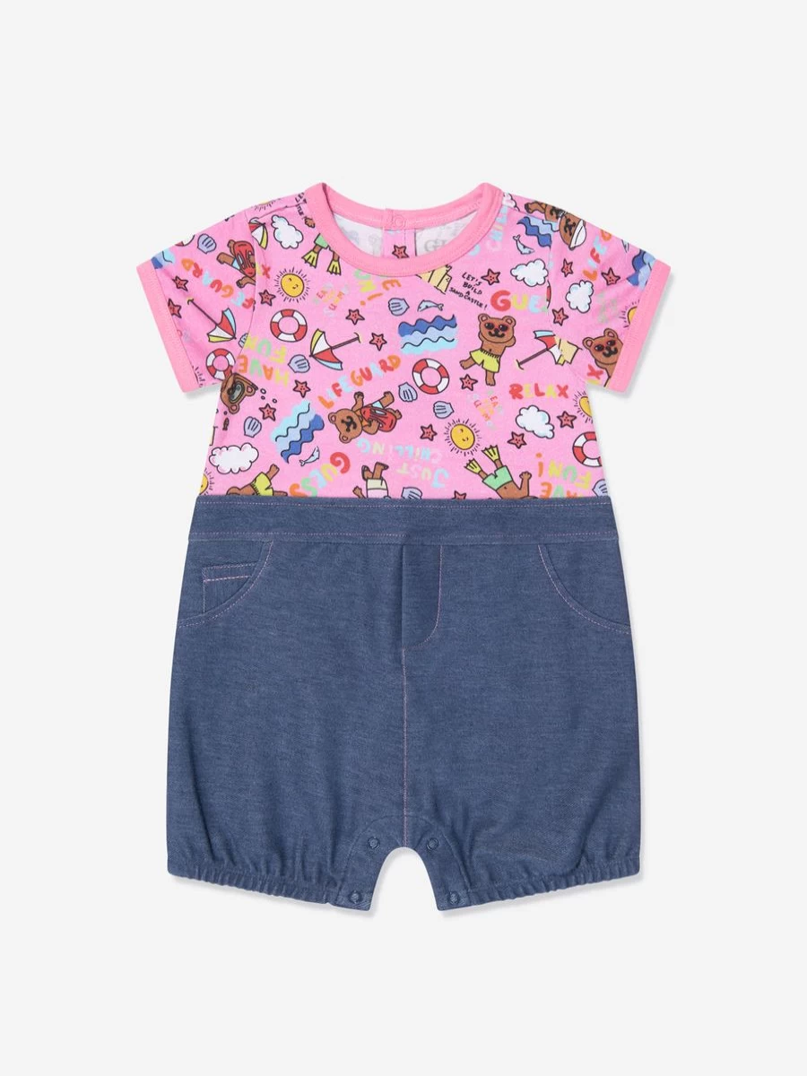 Guess Baby Girls Pink Animal Print Shortie Romper