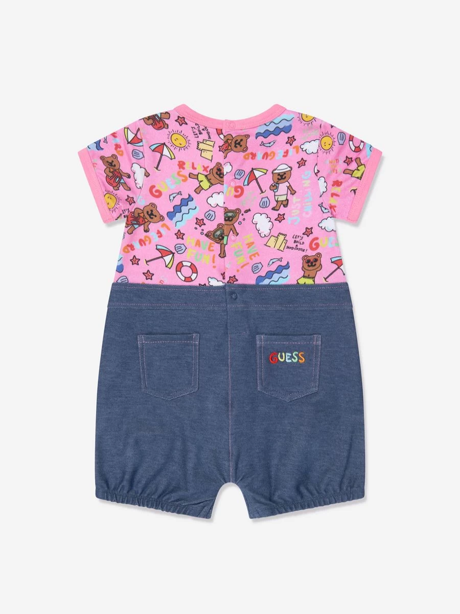 Guess Baby Girls Pink Animal Print Shortie Romper