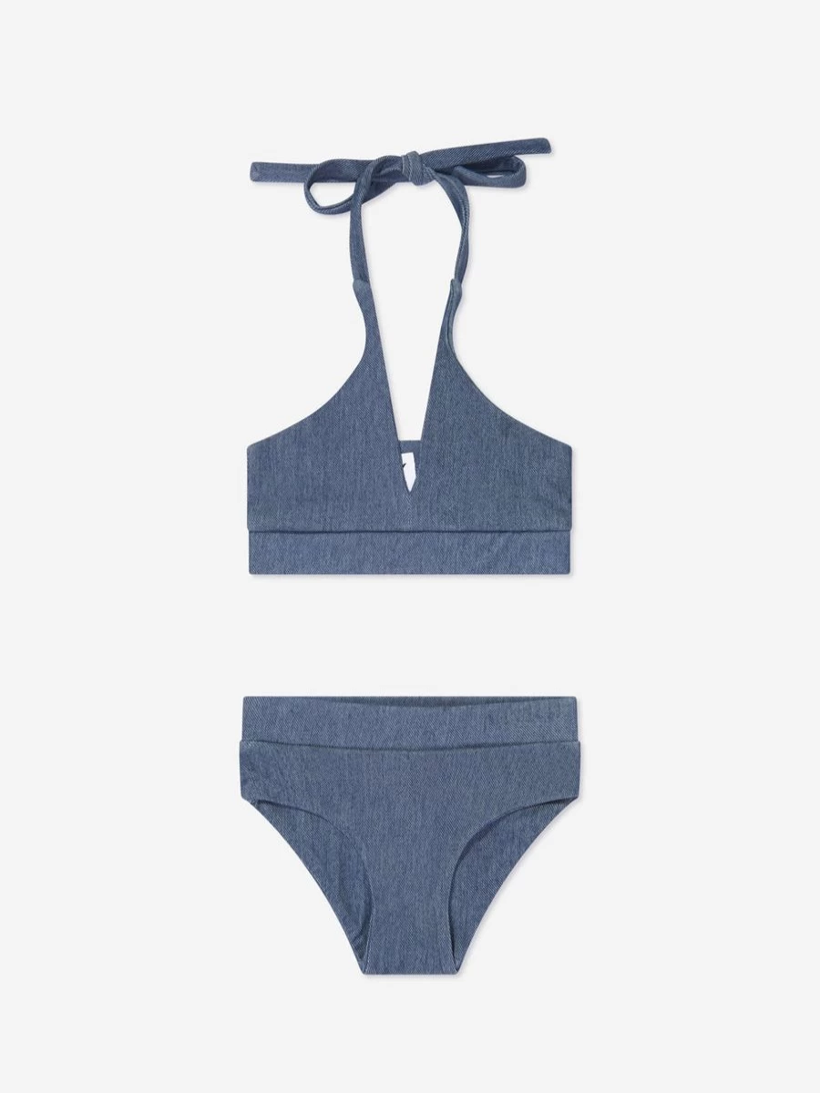 AY by AYLA Girls Blue Denim Halterneck Bikini - Stylish Swimwear for Teens