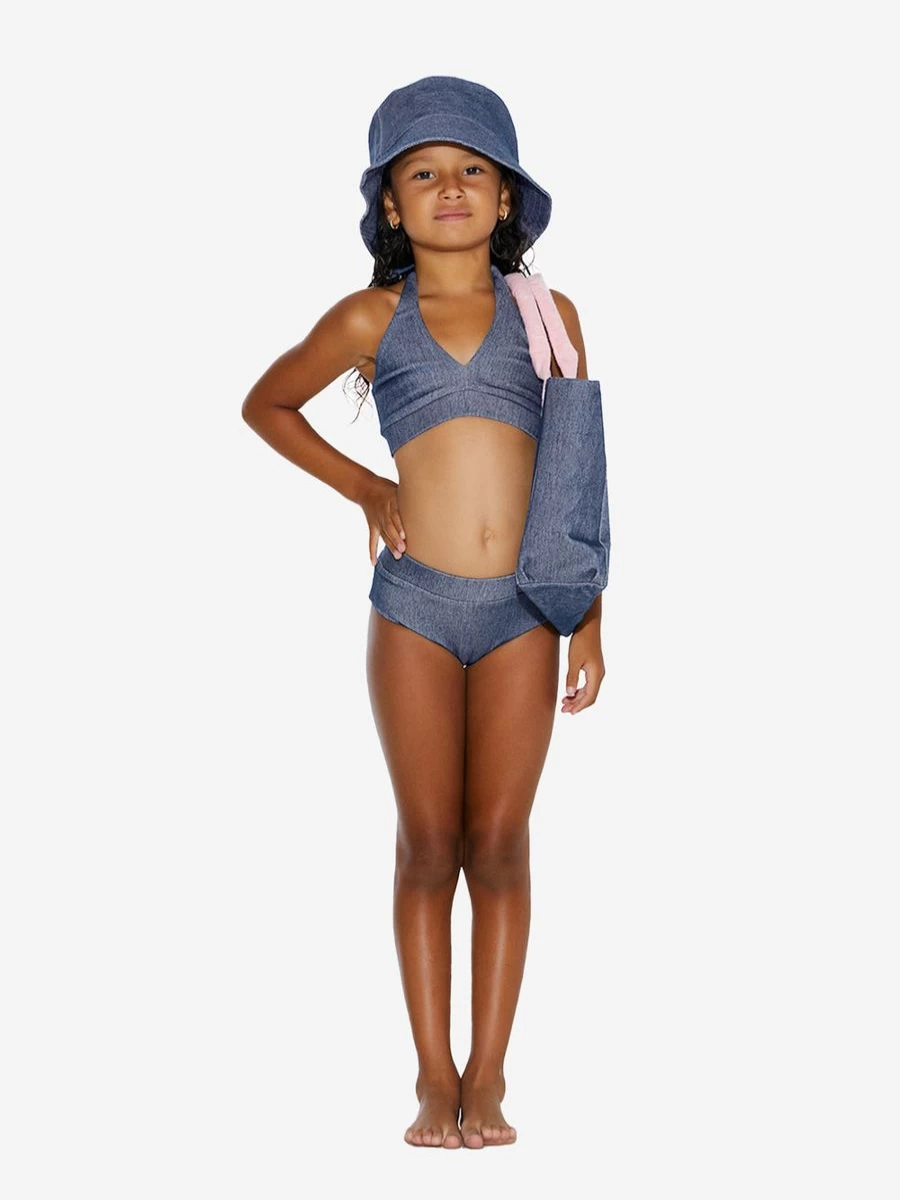 AY by AYLA Girls Blue Denim Halterneck Bikini - Stylish Swimwear for Teens