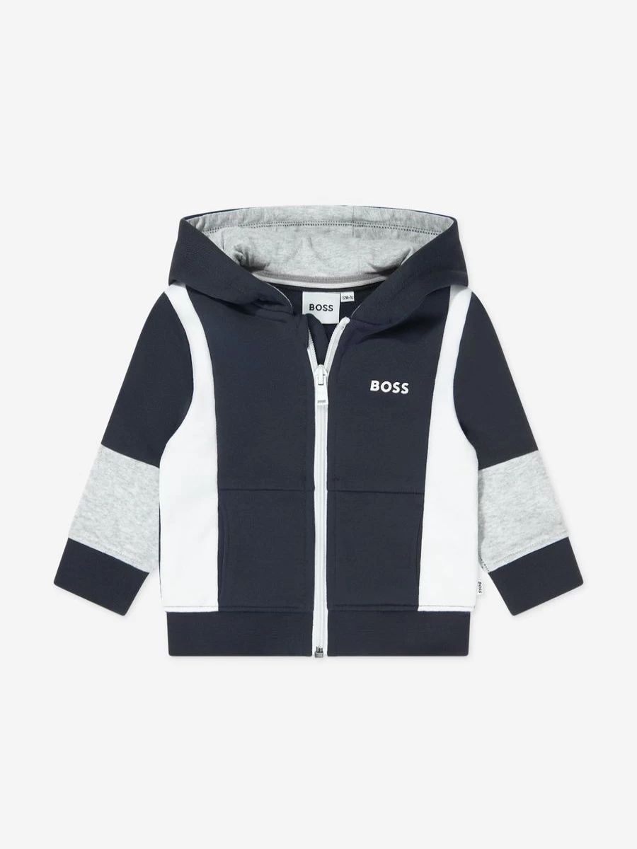BOSS Boys Navy Blue Zip-Up Hooded Jacket for Toddlers