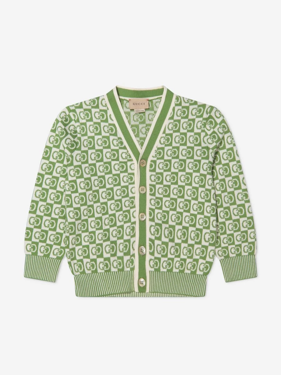 Gucci Kids Girls Green Knitted Cardigan Sweater