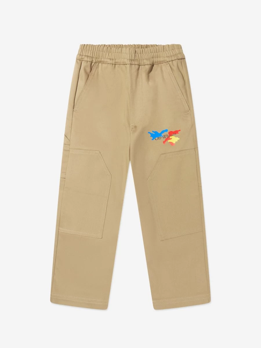 Off-White Boys Beige Camo Carpenter Pants with Logo
