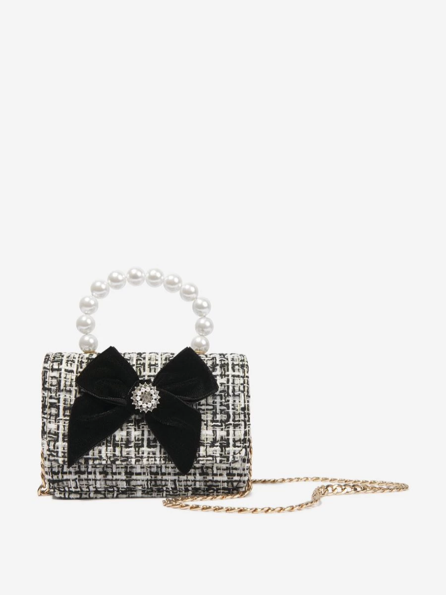 Patachou Girls Black Tweed Bow Handbag - Elegant Crossbody Purse for Teens