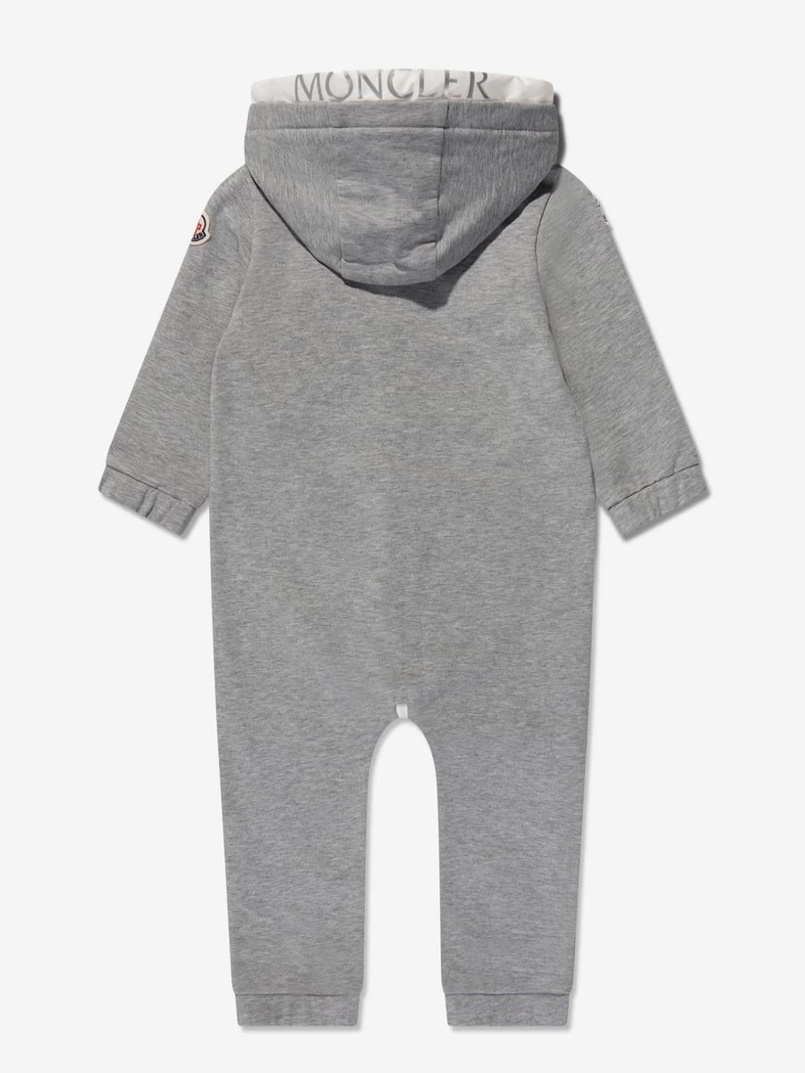 Moncler Enfant Baby Girls Grey Hooded Romper - Soft & Cozy Winter Outfit