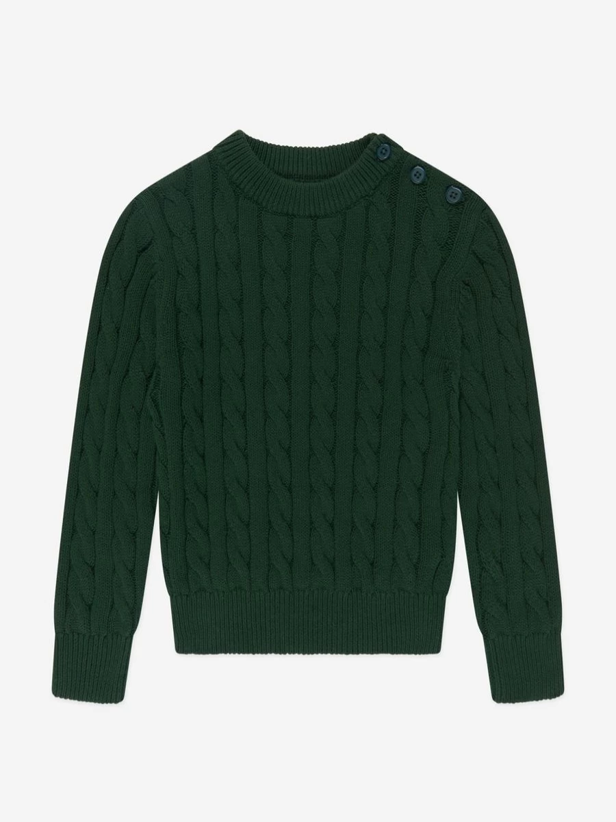 Rachel Riley Boys Green Cable Knit Jumper - Classic Knit Sweater for Boys