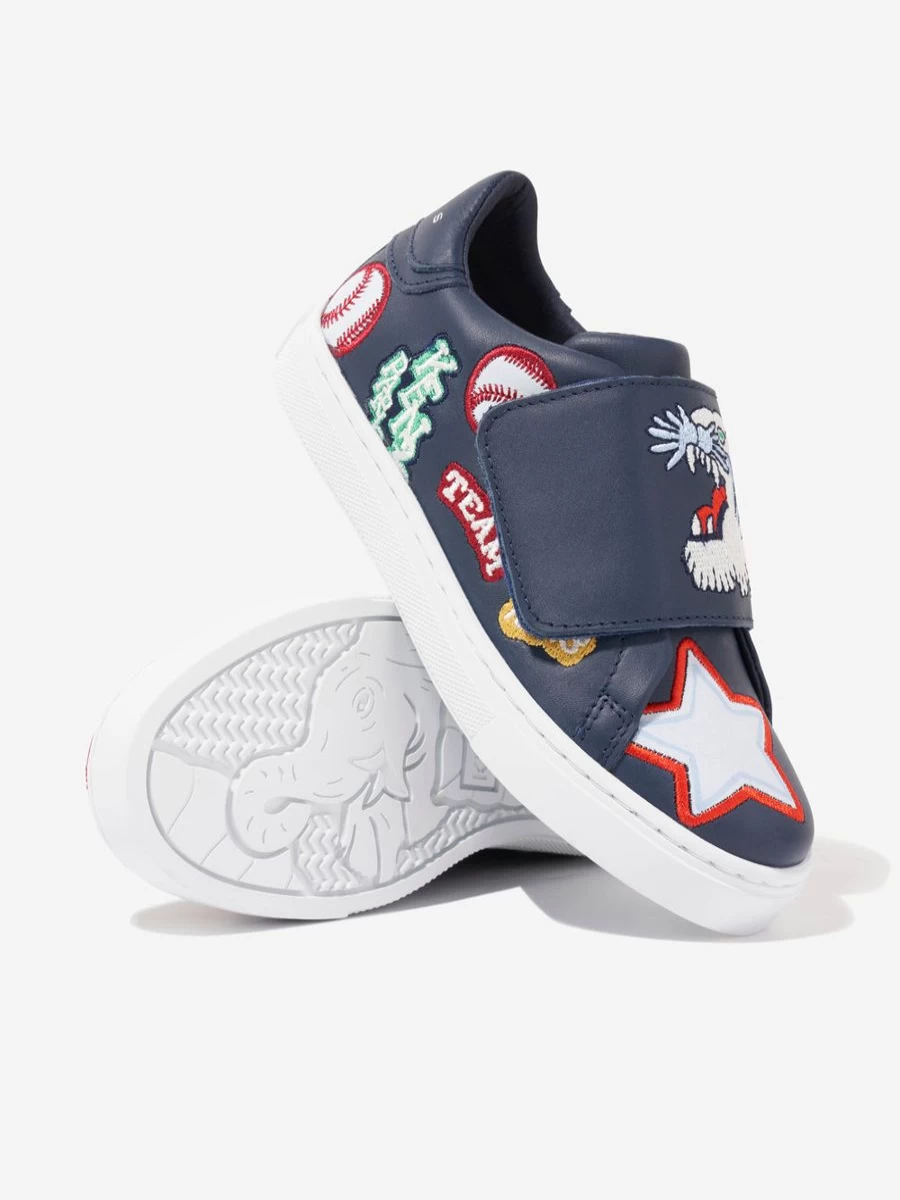 KENZO KIDS Girls Navy Embroidered Leather Trainers for Children