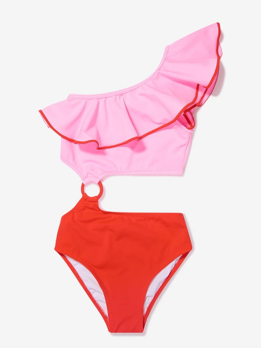 Nessi Byrd Girls Asymmetrical Ruffle One-Piece Swimsuit - Colorful Multicolour Design