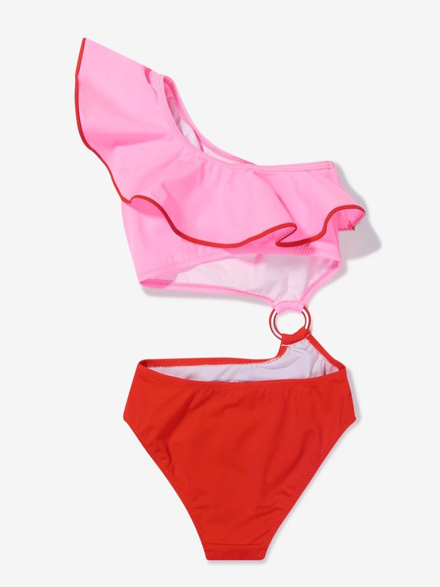Nessi Byrd Girls Asymmetrical Ruffle One-Piece Swimsuit - Colorful Multicolour Design