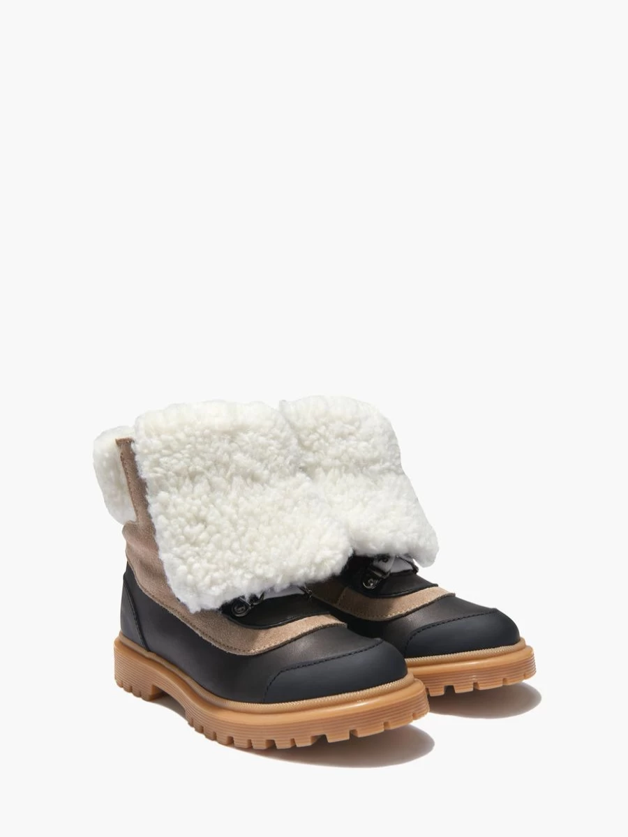Moncler Enfant Girls' Leather Boots with Fleece Lining - Winter Fashion Footwear