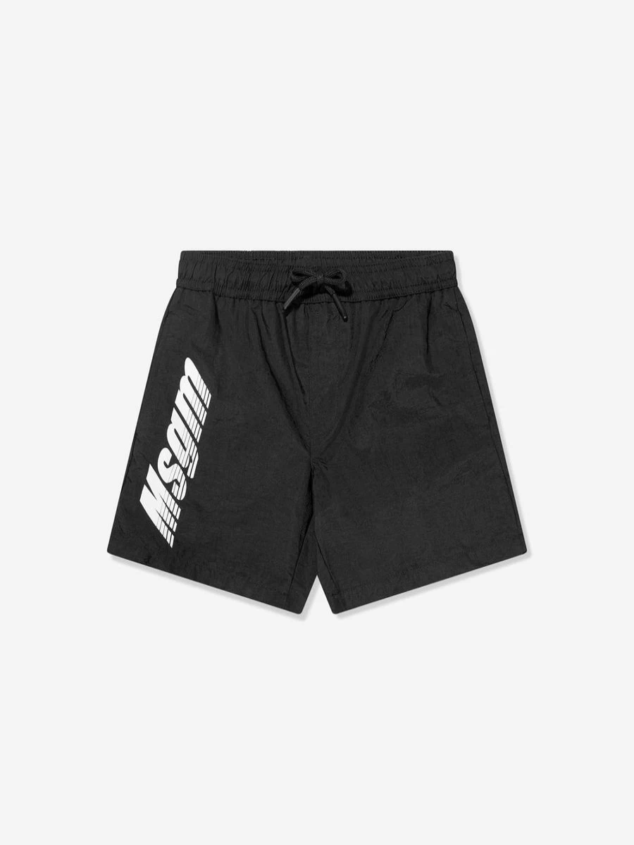 MSGM Boys' Black Logo Swim Shorts for Kids - Quick-Dry Comfort Beachwear