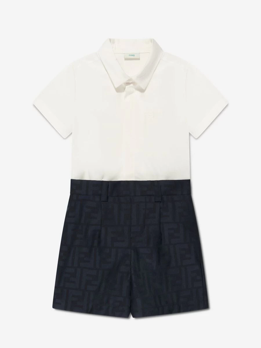 Fendi Kids Baby Boys Navy Logo Romper - FF Monogram Jumpsuit for Infants