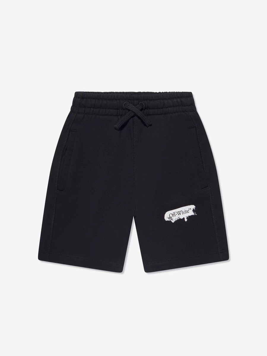 Off-White Boys Black Paint Graphic Sweat Shorts | Casual Streetwear Shorts for Boys