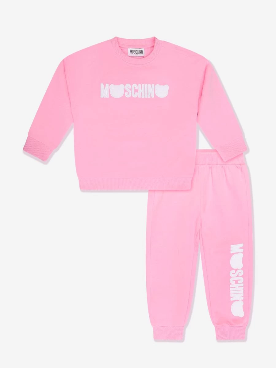 Moschino Kids Baby Girls Pink Teddy Logo Tracksuit - Soft Cotton Jogger Set