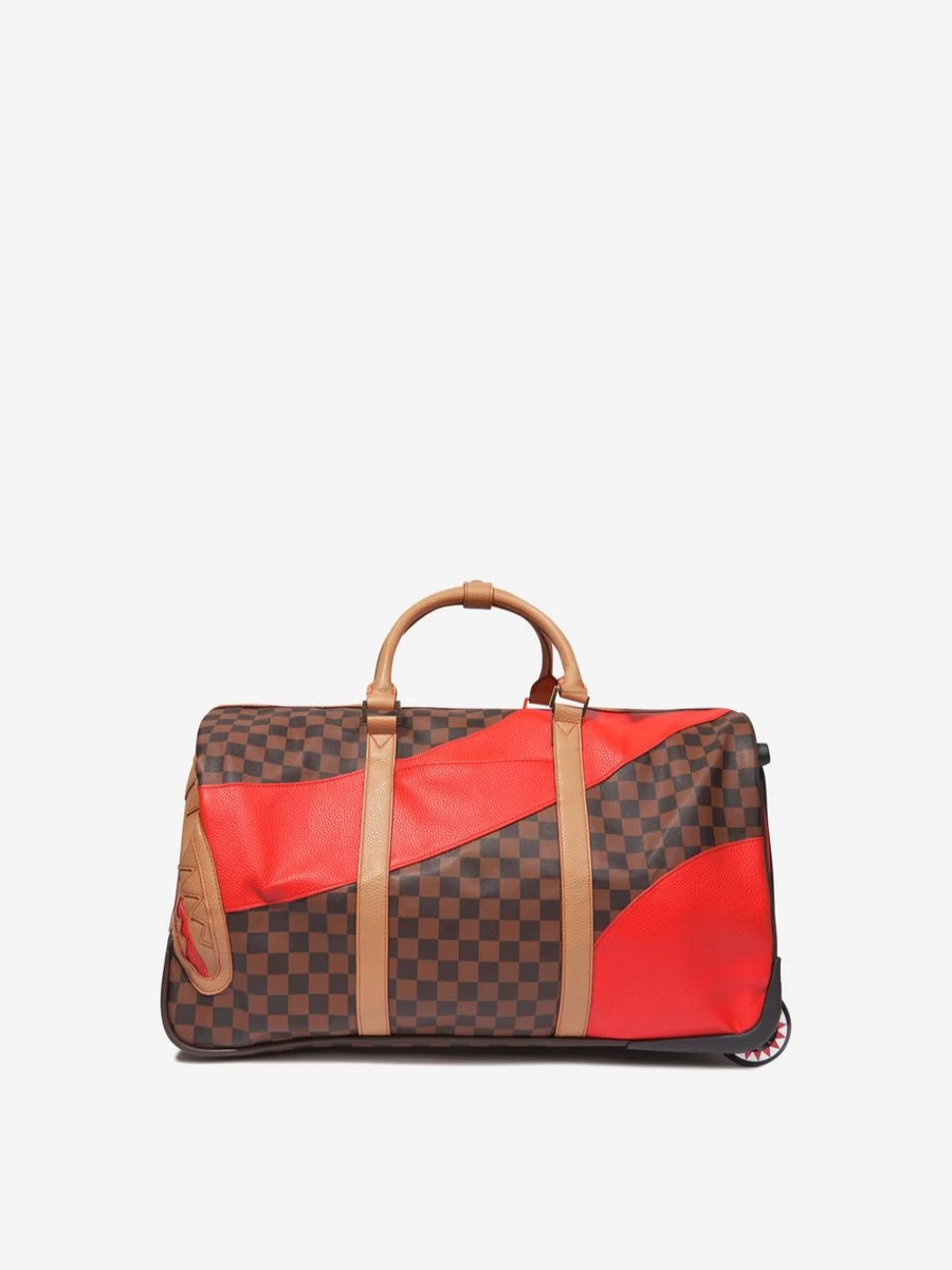 Sprayground Girls Rolling Duffle Luggage Bag - Kids Raceway Henny Design in Brown
