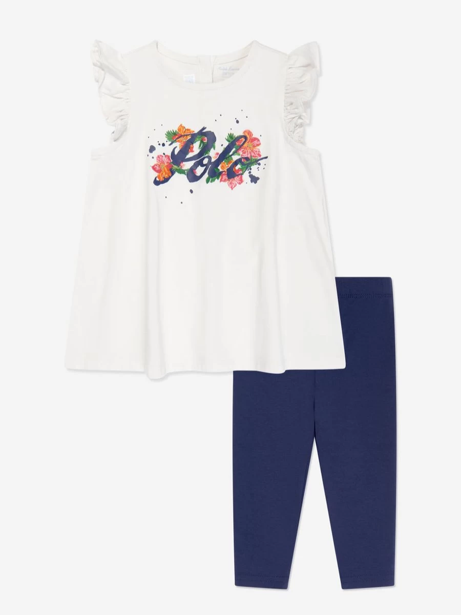 Ralph Lauren Kids Baby Girls White Top and Leggings Outfit Set