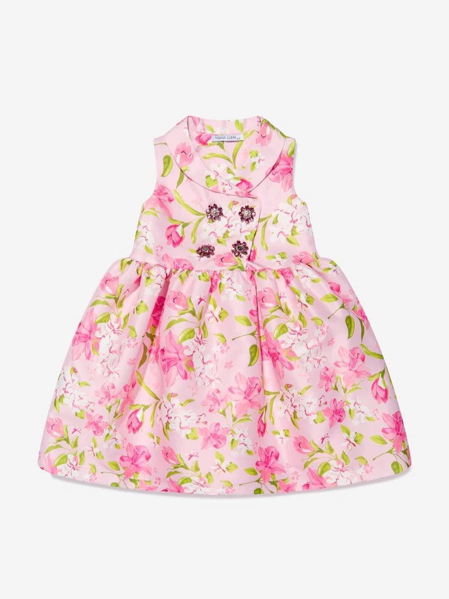 "Mama Luma Girls Pink Floral Dress - Stylish & Comfortable Kids Summer Outfit"