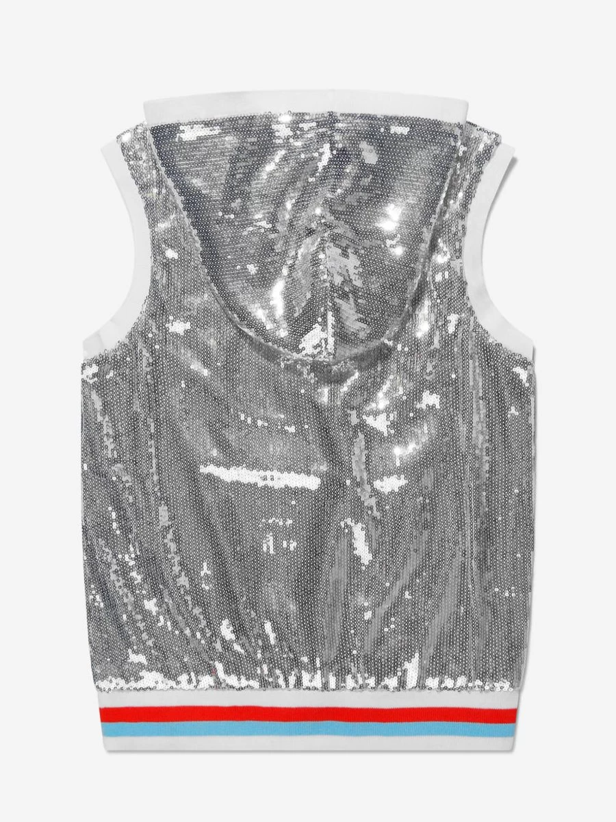 DKNY Girls Sparkling Sequin Sleeveless Hoodie for Fashionable Teens