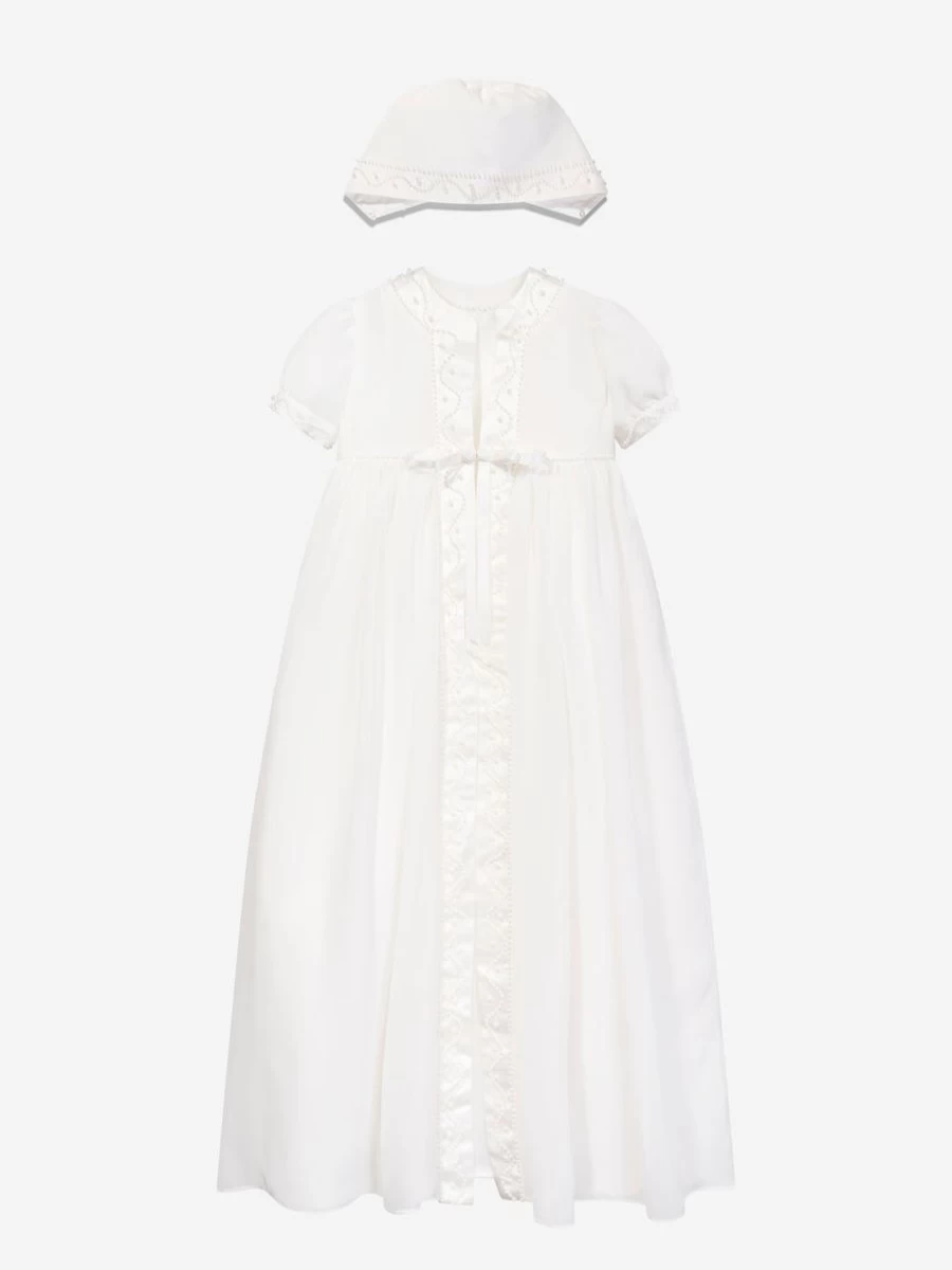 Sarah Louise Ivory Christening Gown and Bonnet Set for Baby Girls - Elegant Baptism Outfit