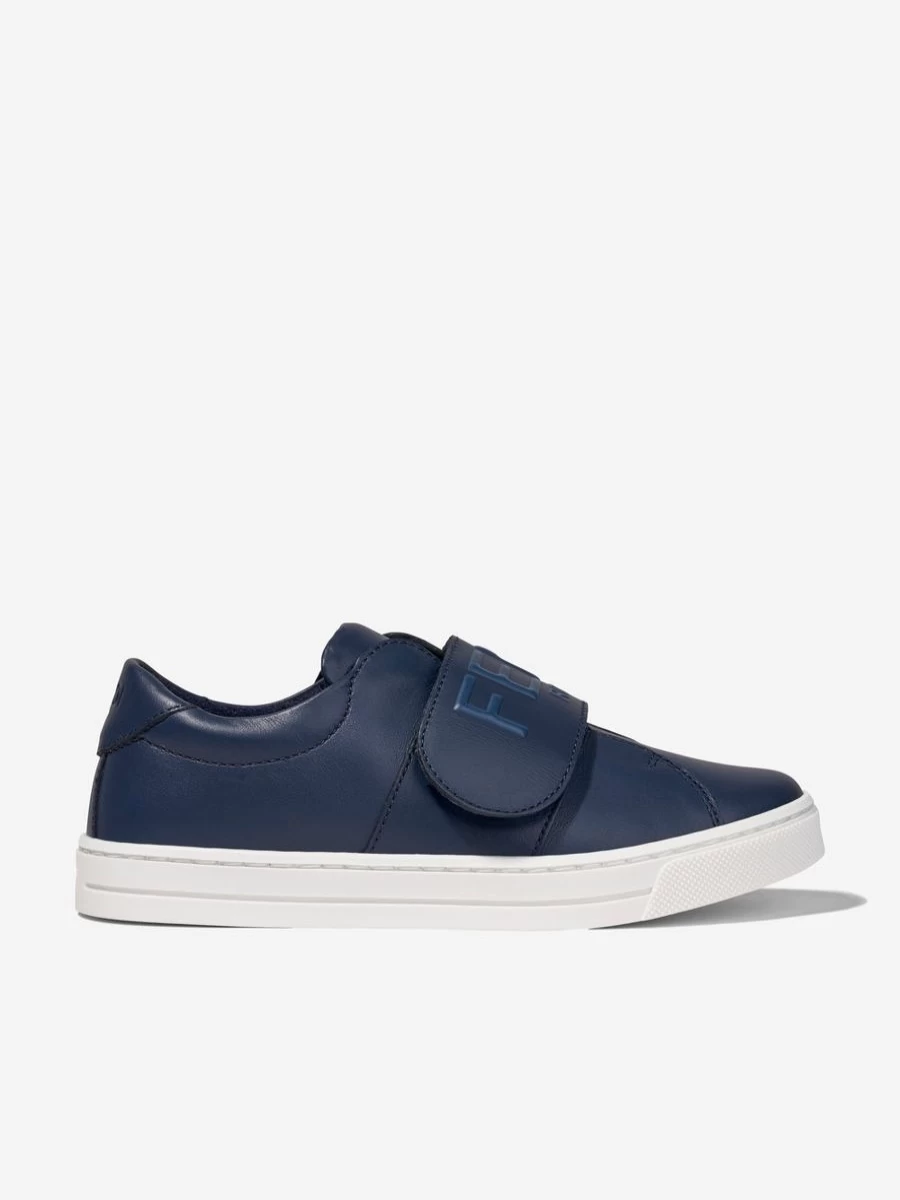 Fendi Kids Girls Navy Leather Logo Sneakers for School and Play