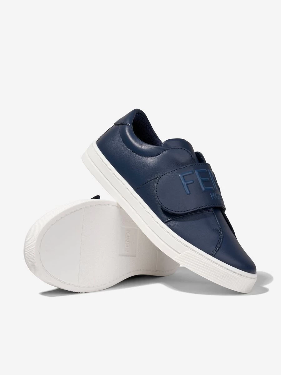 Fendi Kids Girls Navy Leather Logo Sneakers for School and Play