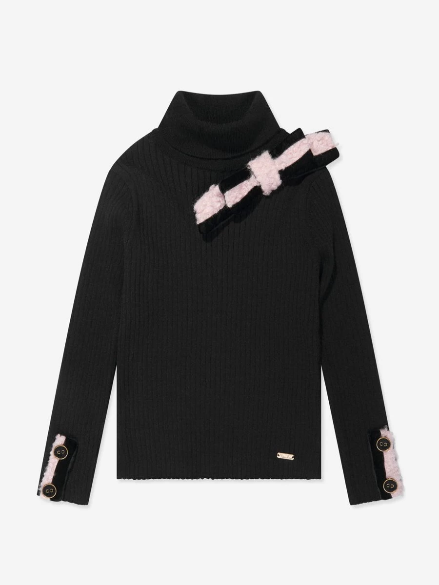 Patachou Girls Black Knitted Bow Jumper - Stylish & Comfortable Sweater for Girls