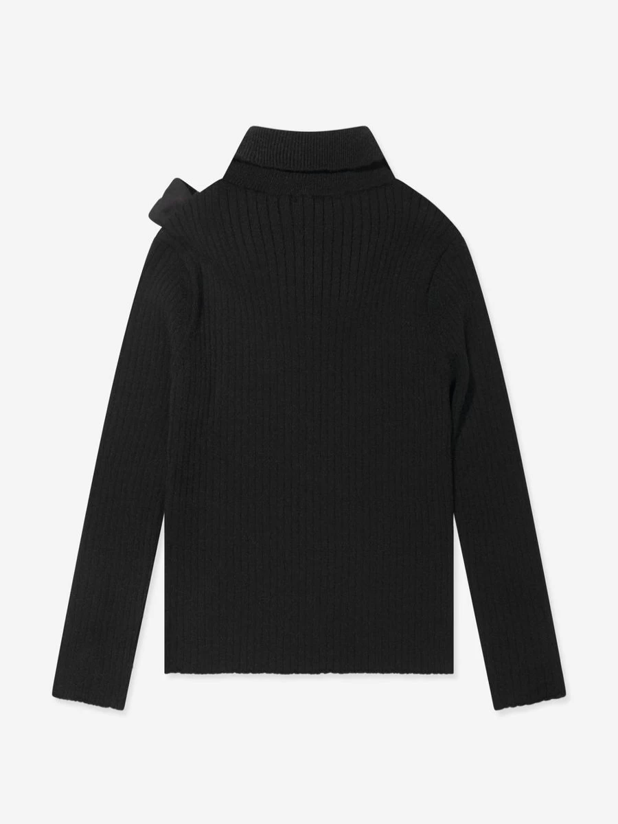 Patachou Girls Black Knitted Bow Jumper - Stylish & Comfortable Sweater for Girls