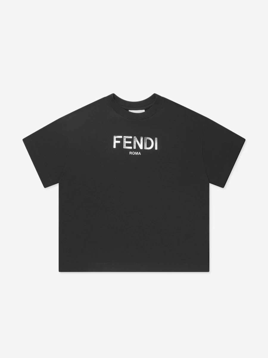 Fendi Kids Girls Black Metallic Logo T-Shirt | Stylish Graphic Tee for Girls