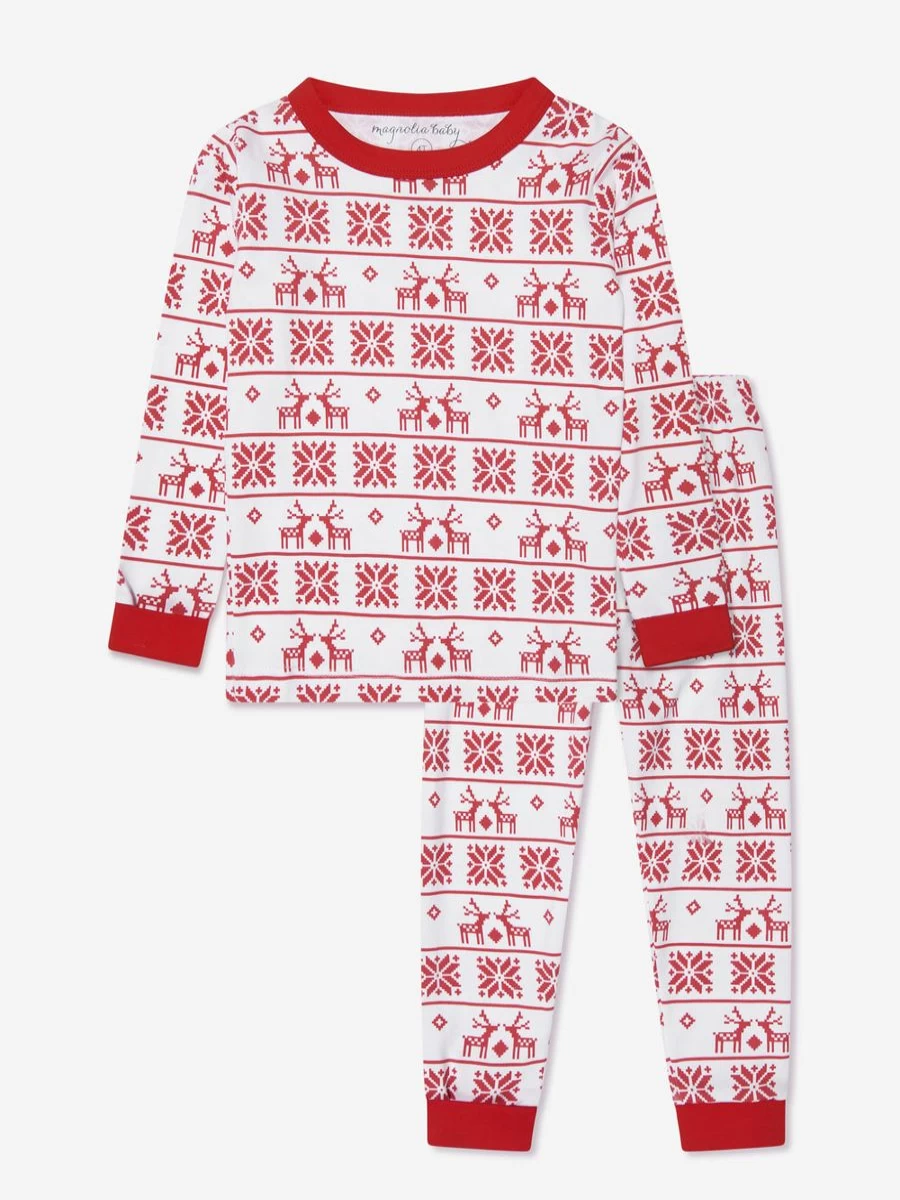 Magnolia Baby Girls' Red Fair Isle Long Sleeve Pyjamas - Cozy Winter Pajama Set