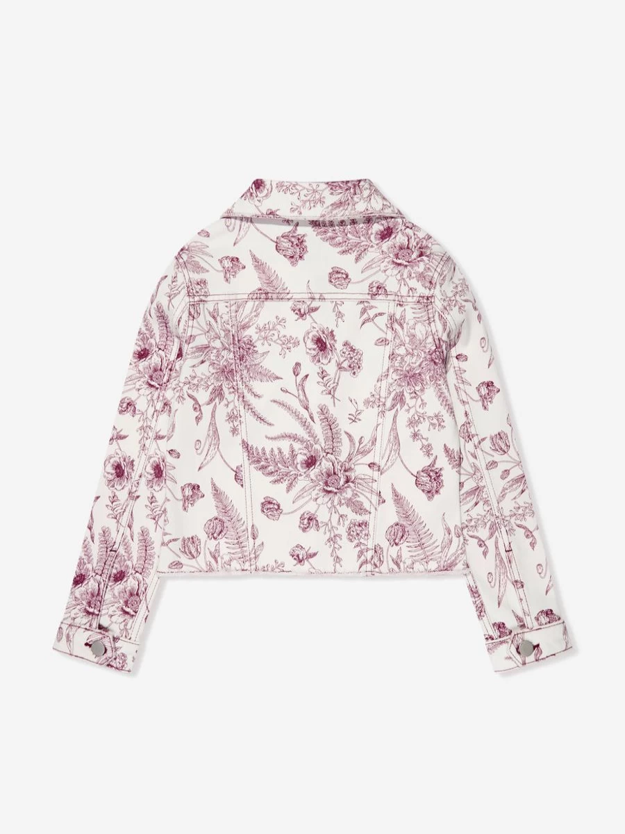DL1961 Girls' White Botanical Embroidered Denim Jacket