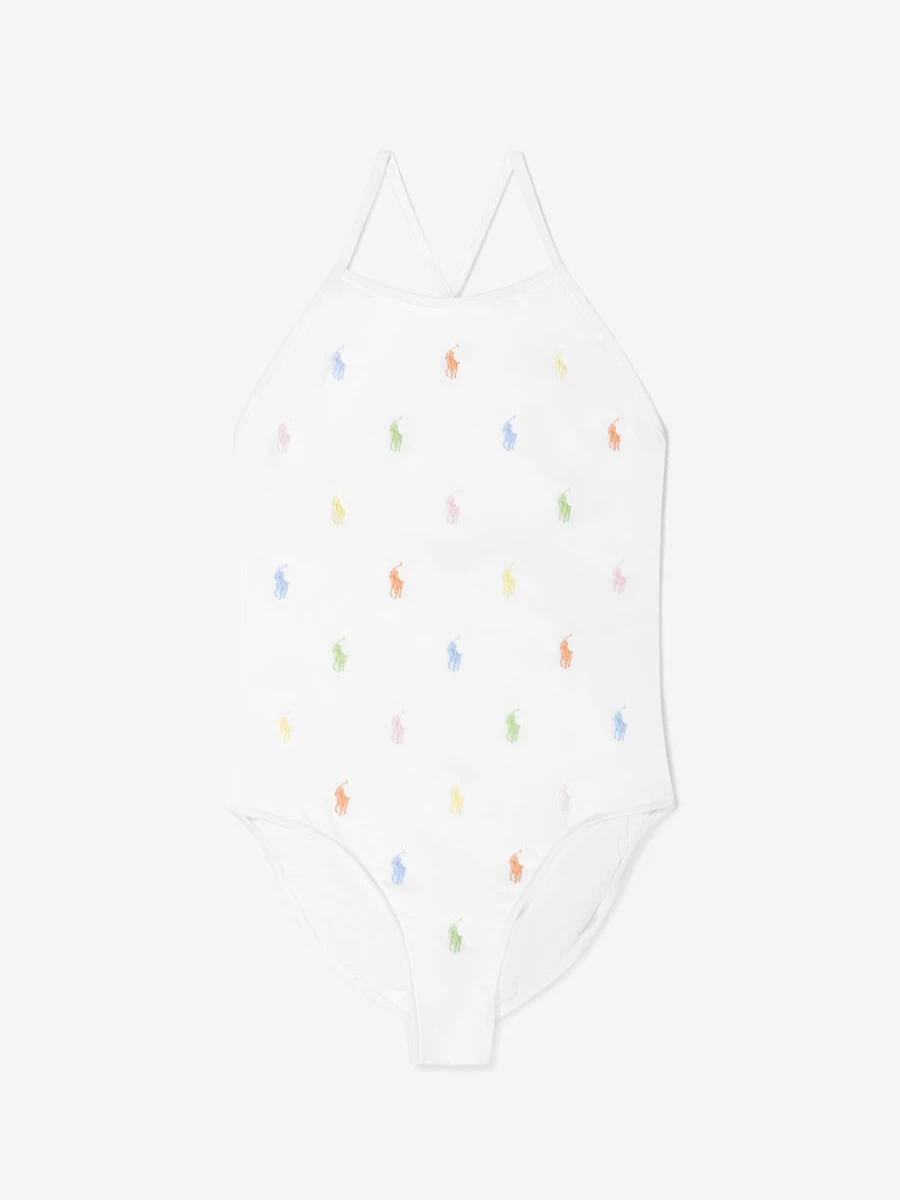 Ralph Lauren Kids Girls White Schiffli Embroidered Swimsuit