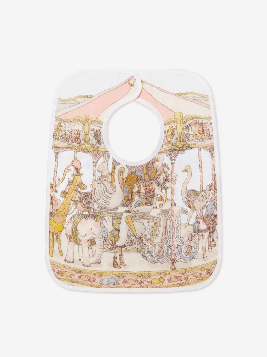 Atelier Choux Pink Carousel Baby Bib for Girls - Large Soft Organic Cotton Drool Bib