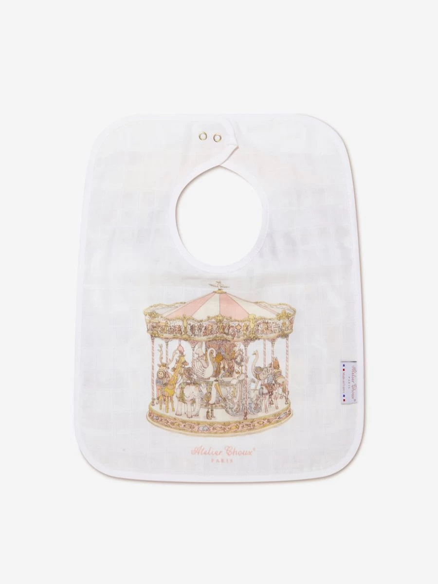 Atelier Choux Pink Carousel Baby Bib for Girls - Large Soft Organic Cotton Drool Bib
