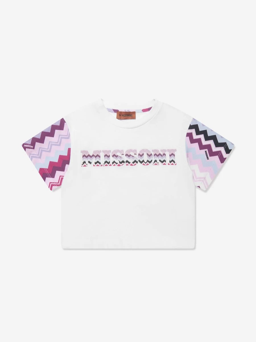 Missoni Teen Girls White Logo T-Shirt | Casual Short Sleeve Cotton Top