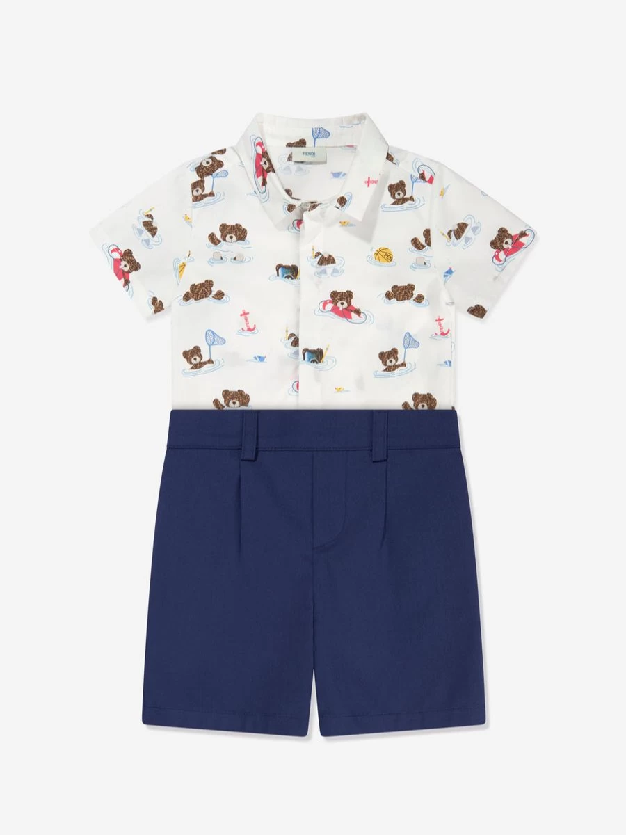 Fendi Kids Baby Boys Multicolor Bear Beach Party Romper - Stylish Summer Outfit for Toddlers