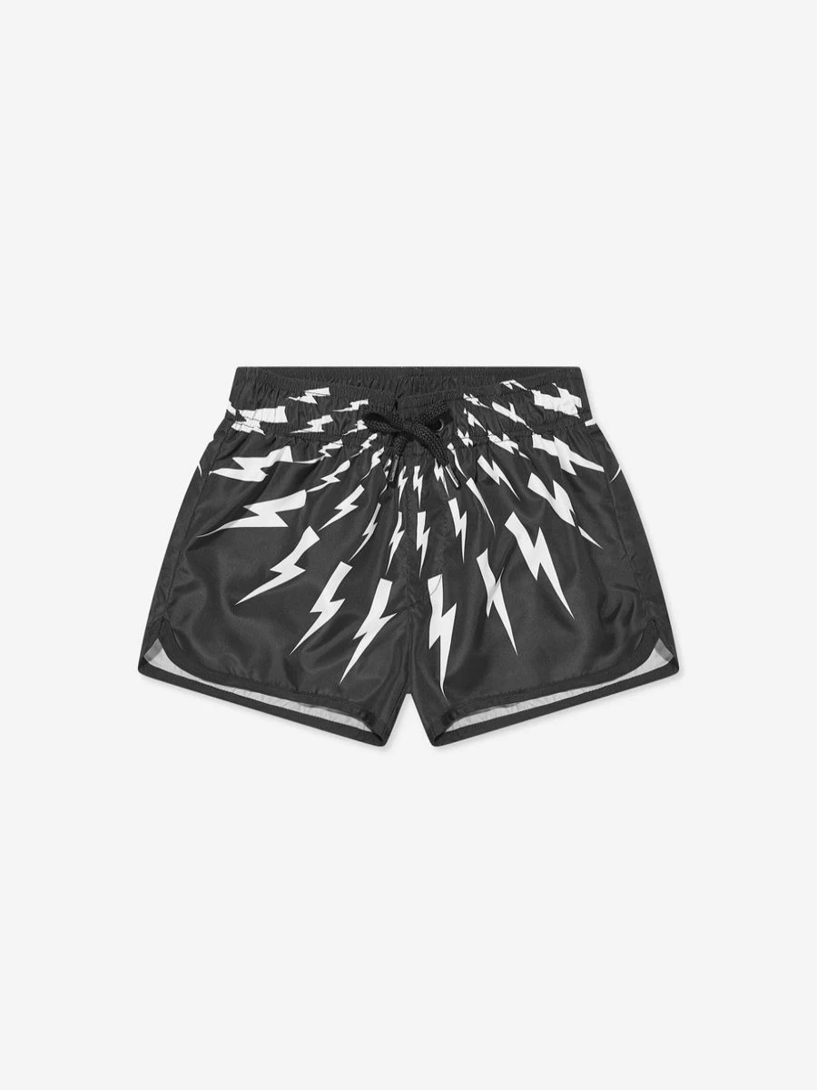 Neil Barrett Teen Boys Black Thunderbolt Swim Shorts